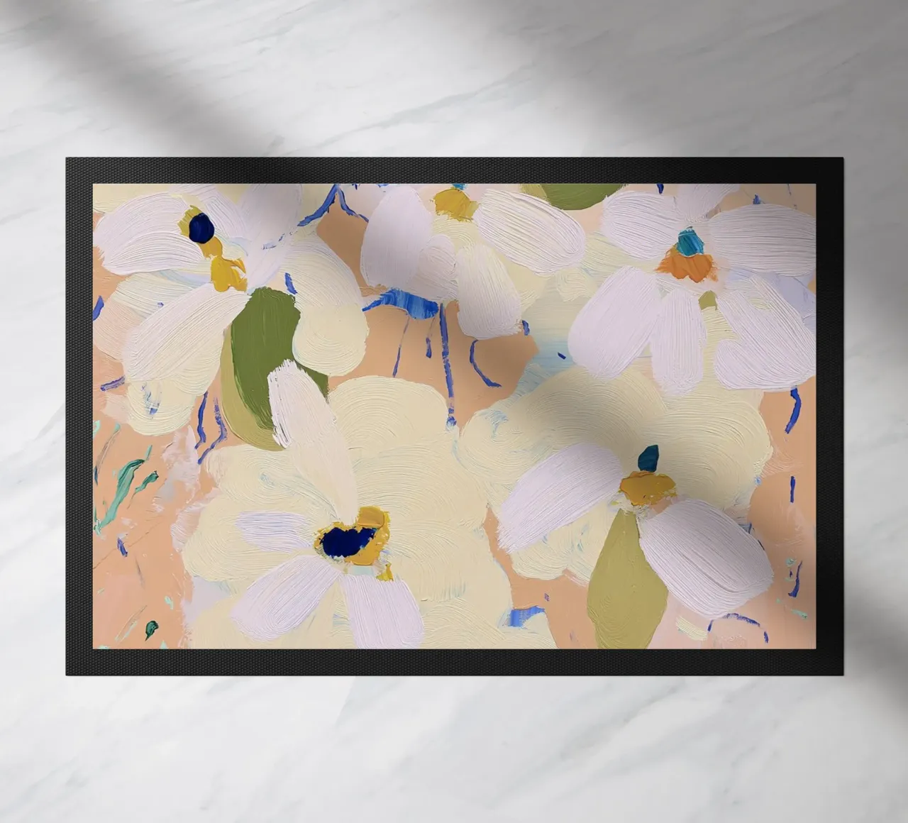 Abstrakter Retro-Blumendruck, Floral Poster Fußmatte von Boheme