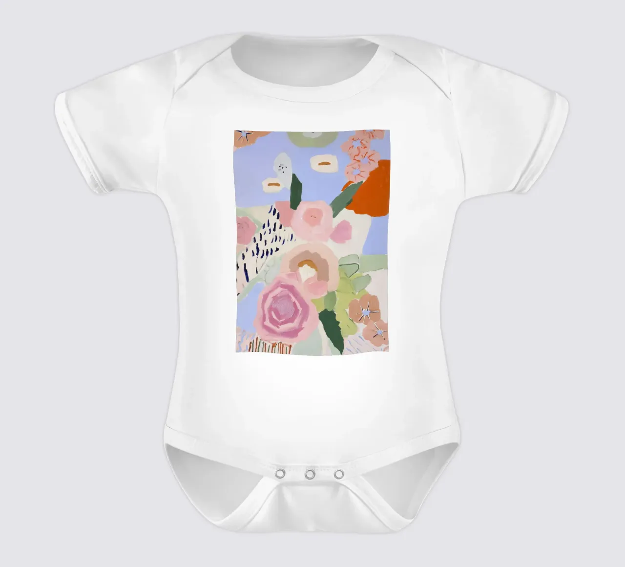 Bloemenprint, Retro Bloemsierkunst, Botanische Print babyrompertje korte mouwen van Boheme