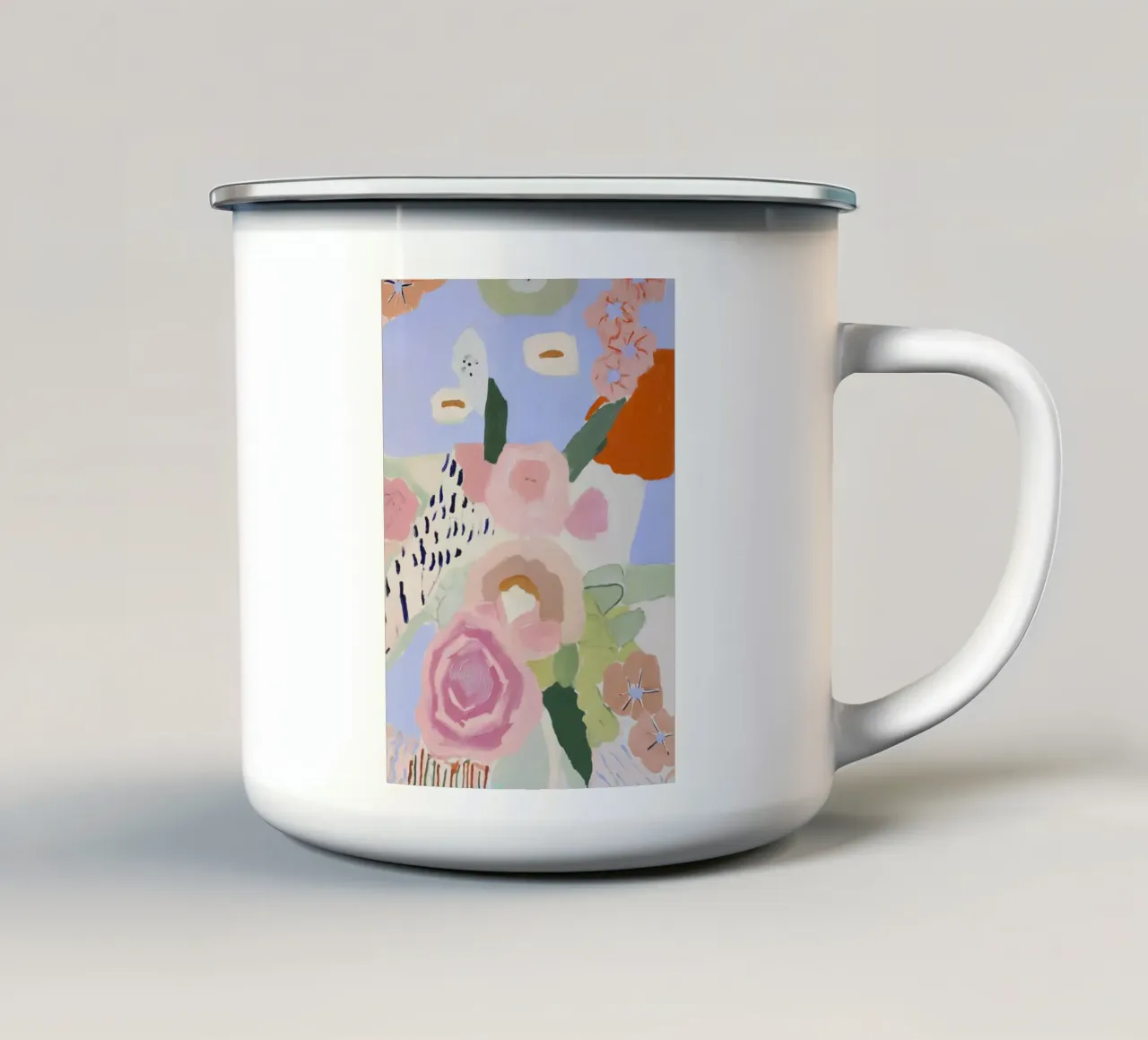 Bloemenprint, Retro Bloemsierkunst, Botanische Print emaille mok van Boheme