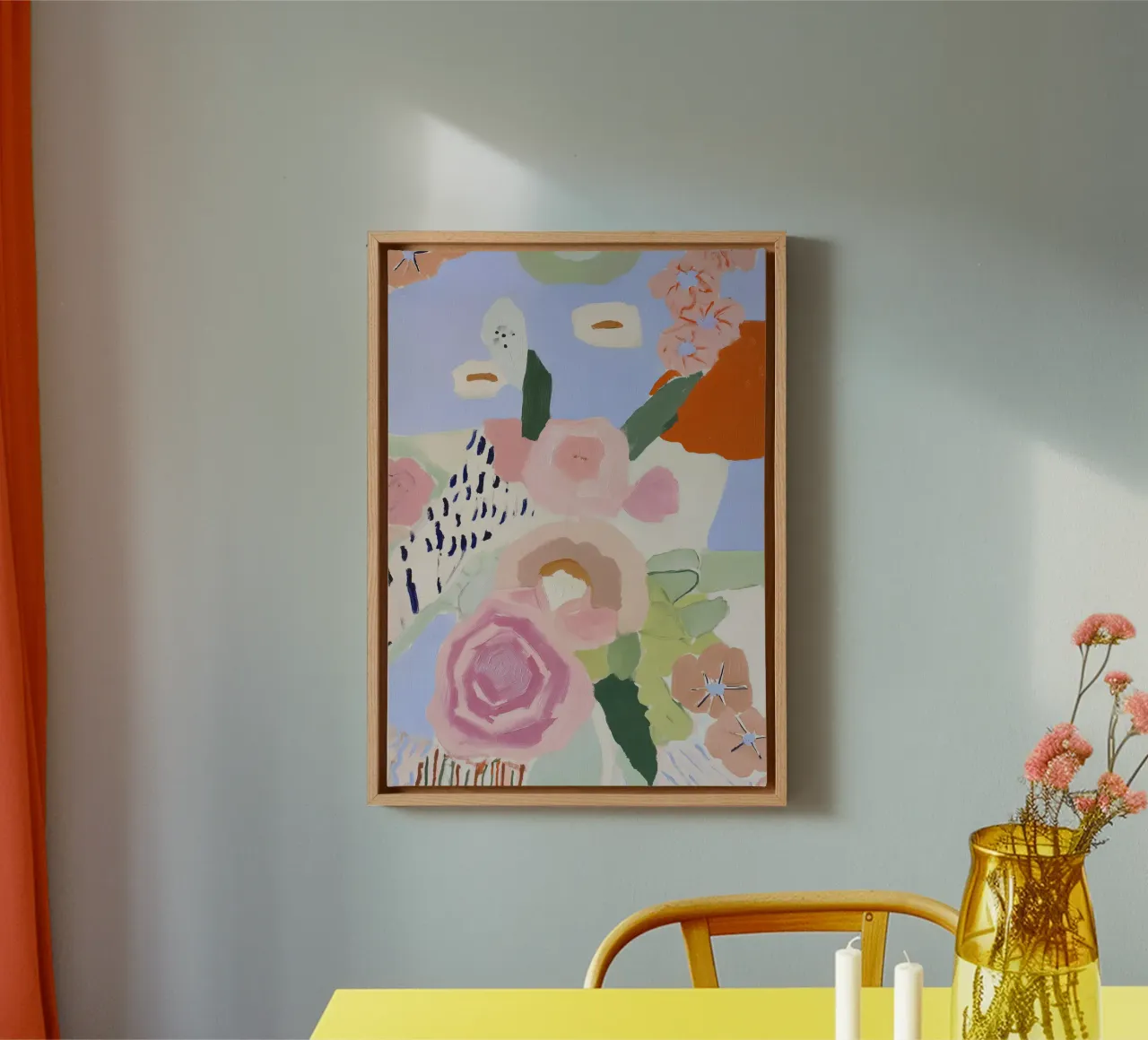 Bloemenprint, Retro Bloemsierkunst, Botanische Print canvas met Baklijst van Boheme