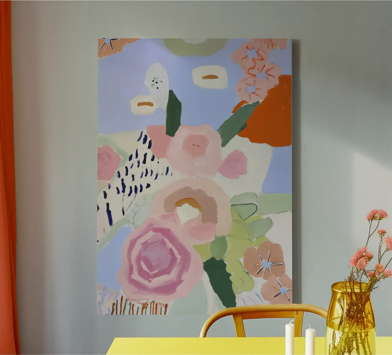 Bloemenprint, Retro Bloemsierkunst, Botanische Print canvas met Baklijst van Boheme