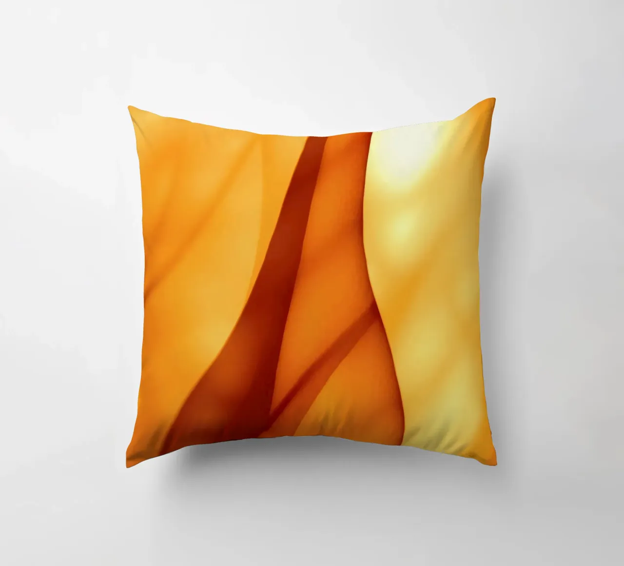 Abstract orange shapes blend to create warm & inviting art decorative cushion by DesignDoodle