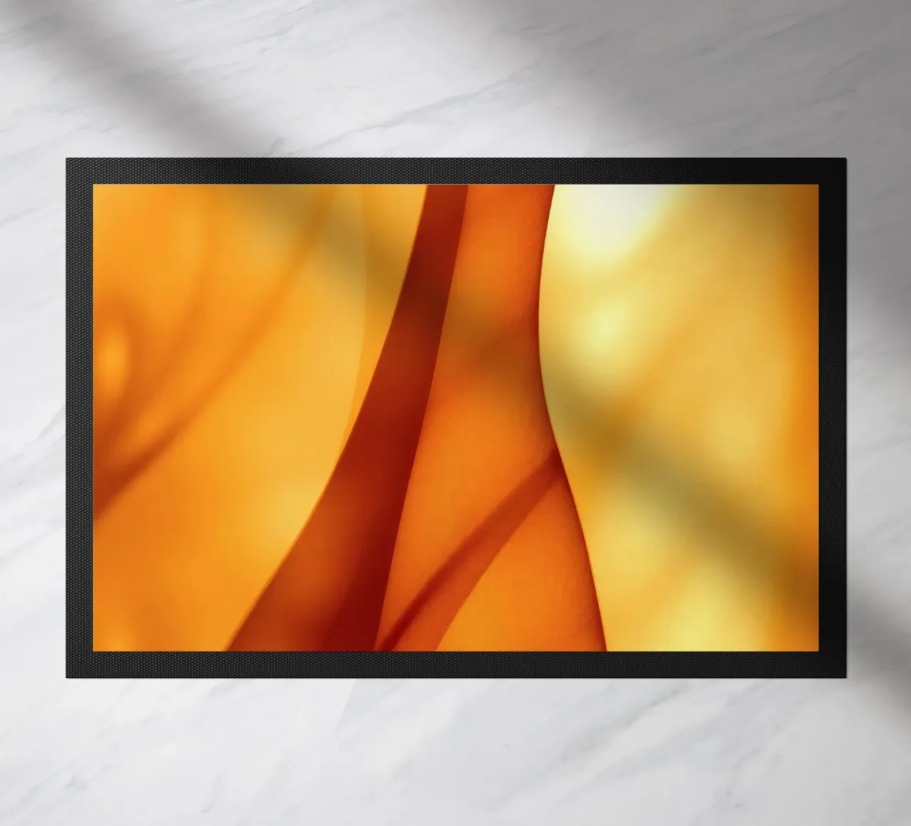 Abstract orange shapes blend to create warm & inviting art doormat by DesignDoodle