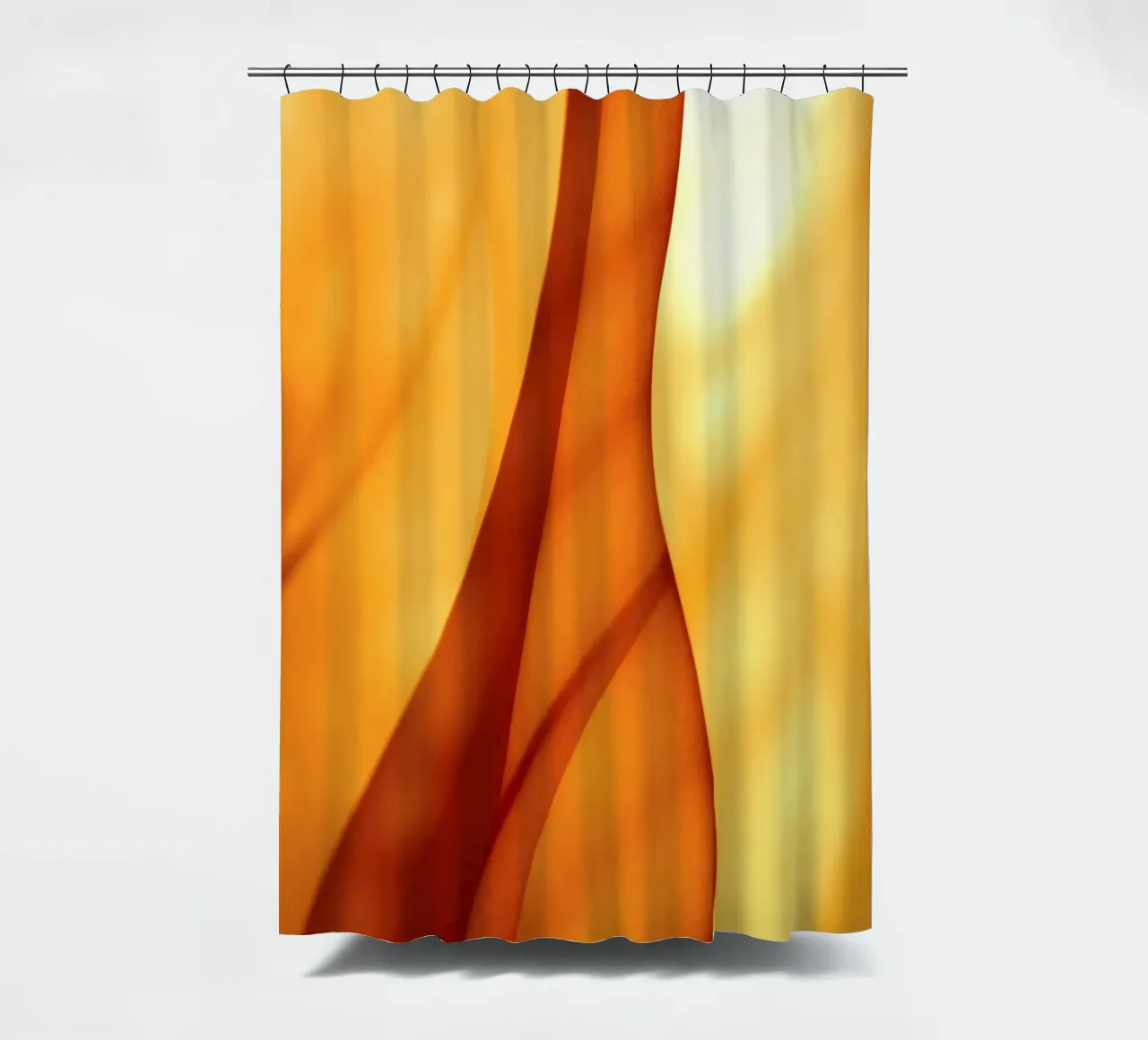 Abstract orange shapes blend to create warm & inviting art shower curtain by DesignDoodle