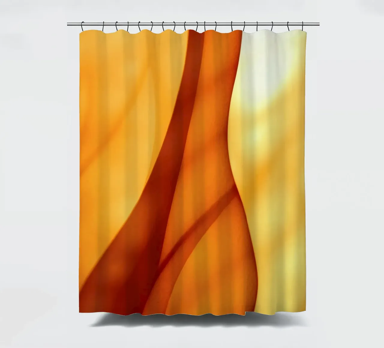 Abstract orange shapes blend to create warm & inviting art shower curtain by DesignDoodle