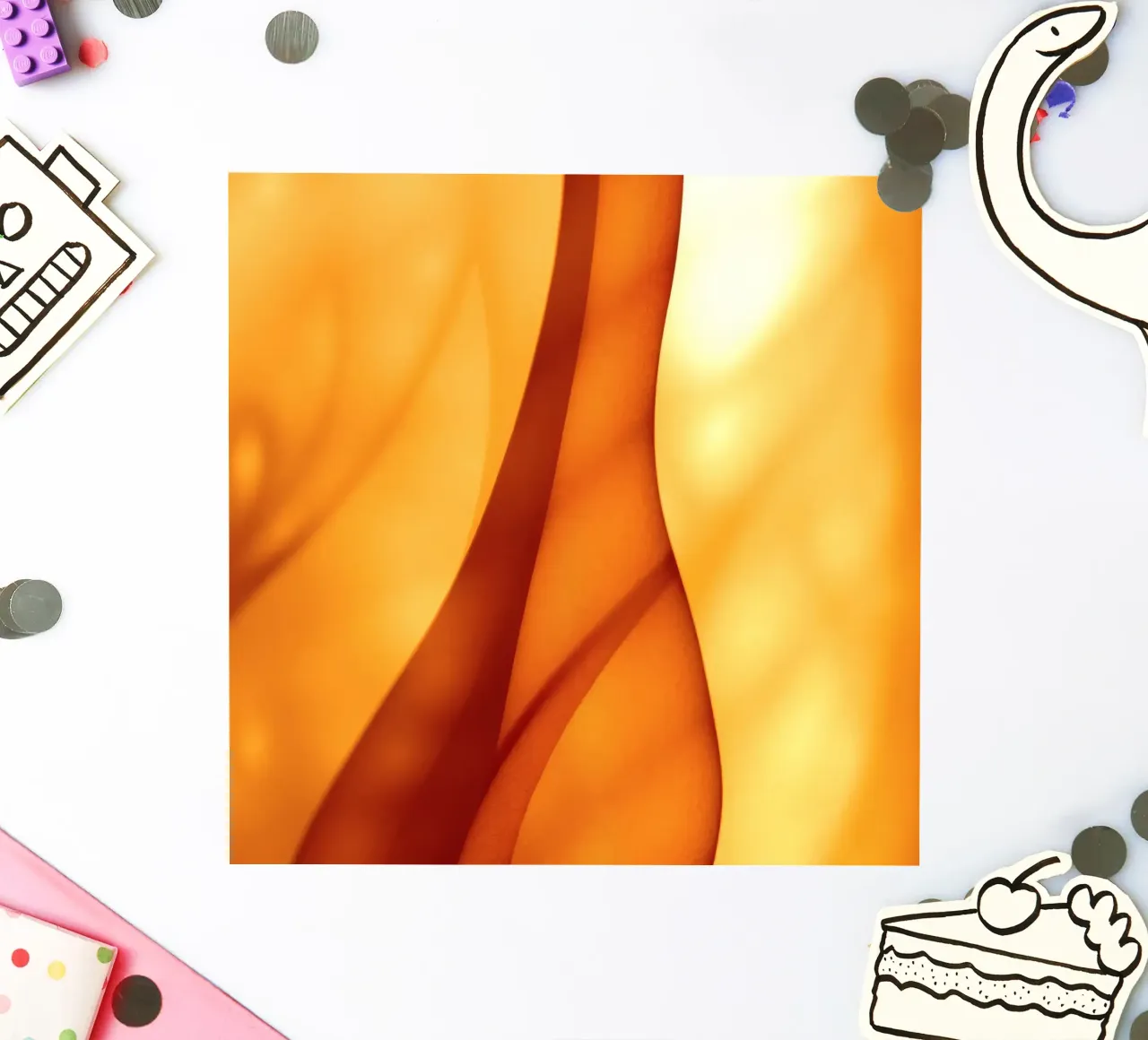 Abstract orange shapes blend to create warm & inviting art sticker by DesignDoodle