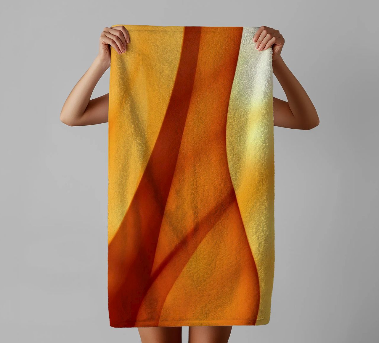 Abstract orange shapes blend to create warm & inviting art towel by DesignDoodle