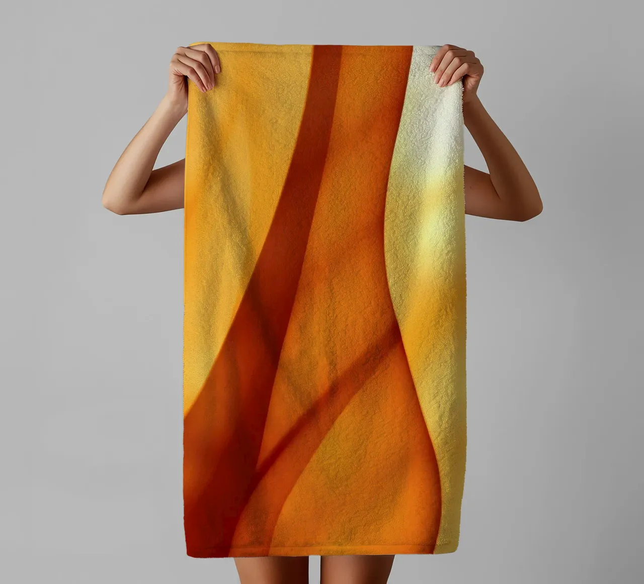 Abstract orange shapes blend to create warm & inviting art towel by DesignDoodle
