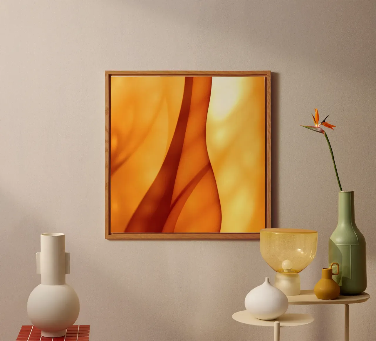 Abstract orange shapes blend to create warm & inviting art alu-dibond by DesignDoodle