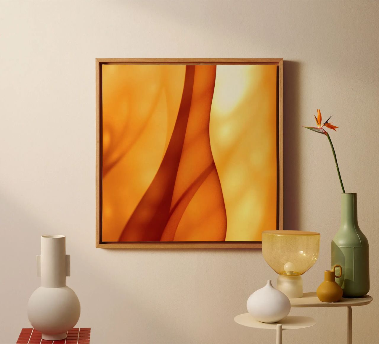 Abstract orange shapes blend to create warm & inviting art canvas by DesignDoodle