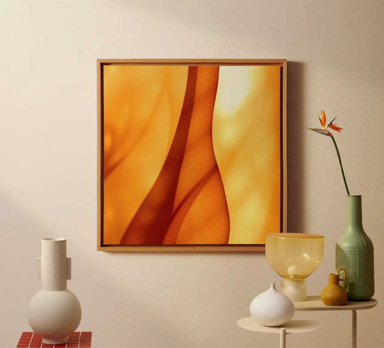 Forme astratte di colore arancione si fondono per creare un'arte calda e invitante. tela da DesignDoodle