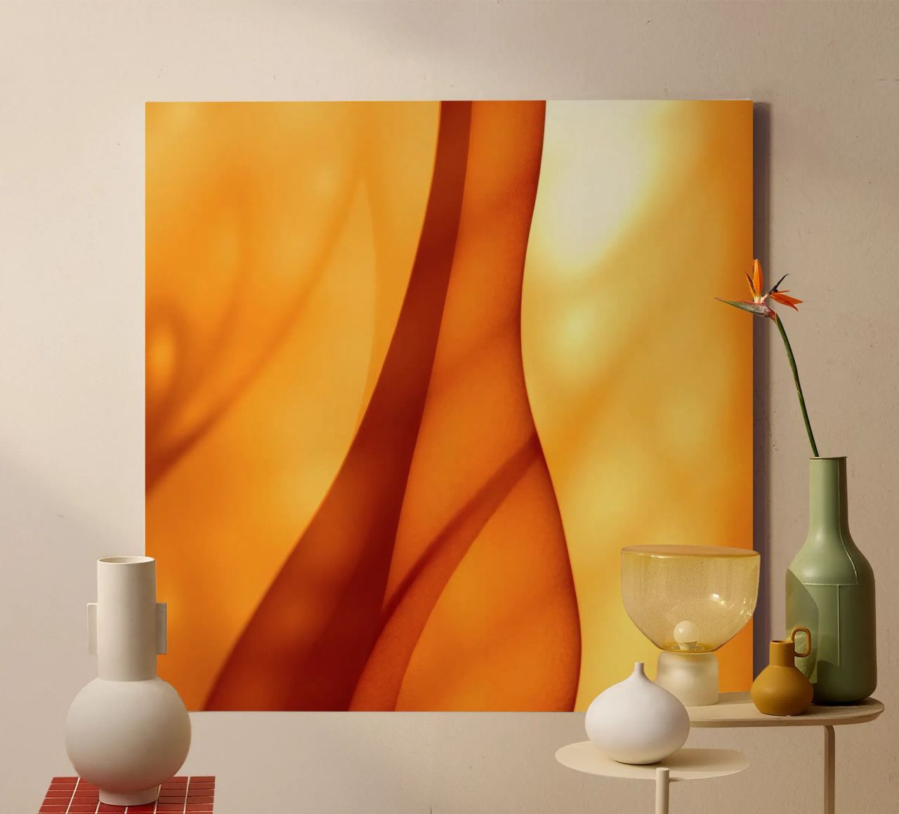 Abstract orange shapes blend to create warm & inviting art canvas by DesignDoodle