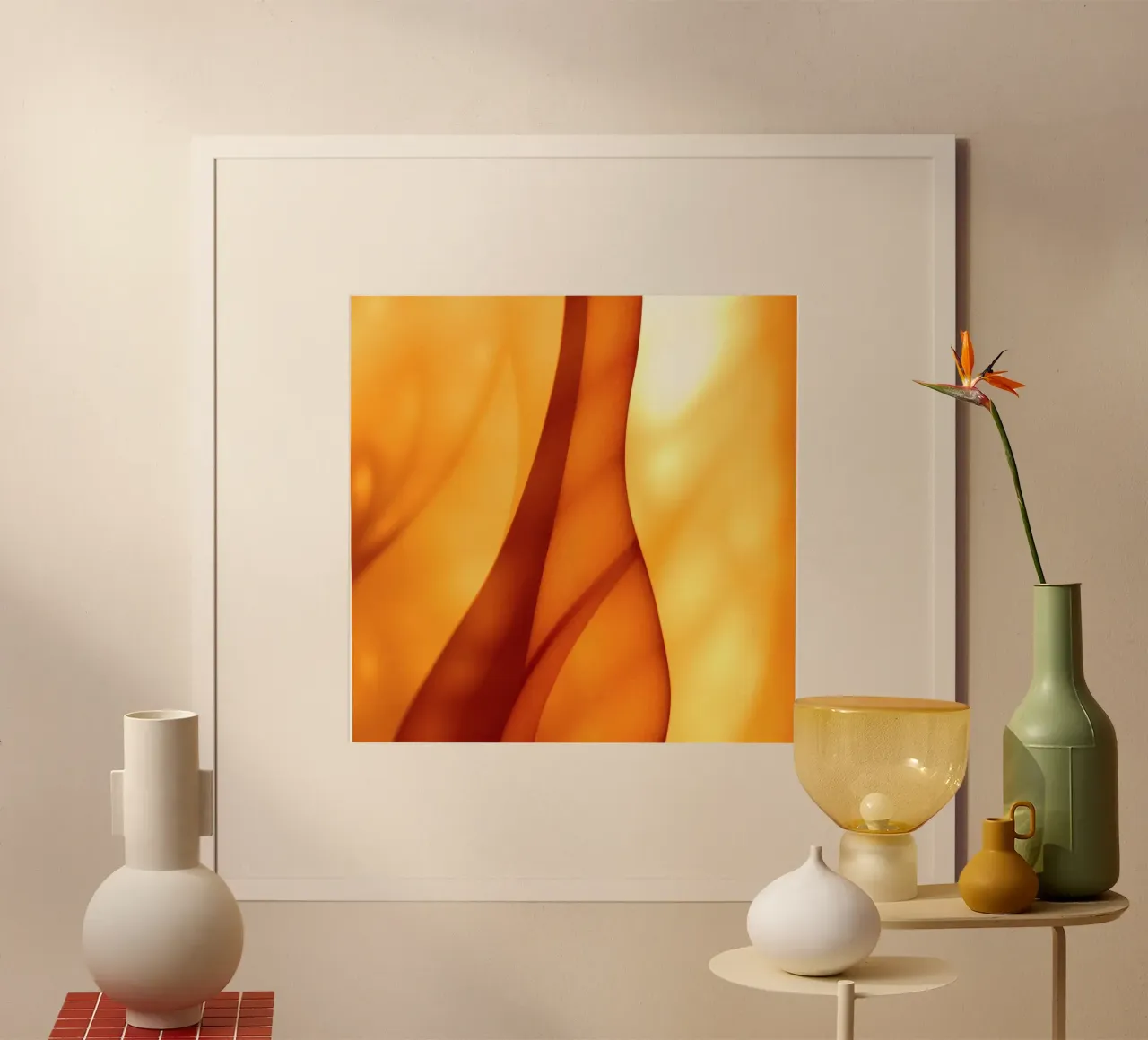 Abstract orange shapes blend to create warm & inviting art hahnemühle by DesignDoodle