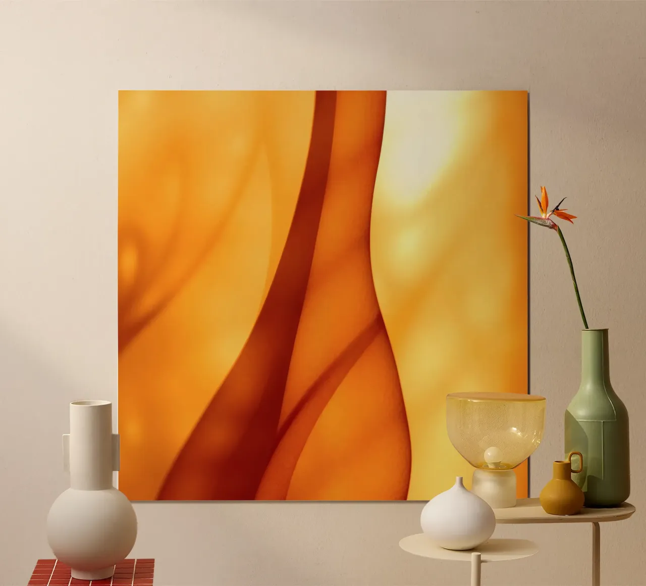 Abstract orange shapes blend to create warm & inviting art hahnemühle by DesignDoodle
