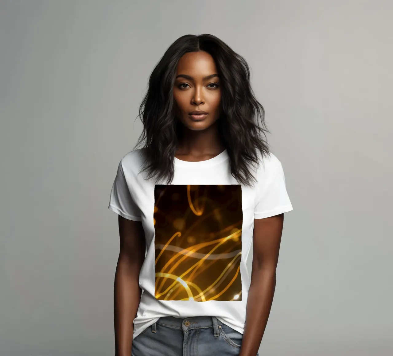 Dynamic abstract patterns of light and color atmosphere women's fitted t-shirt by DesignDoodle