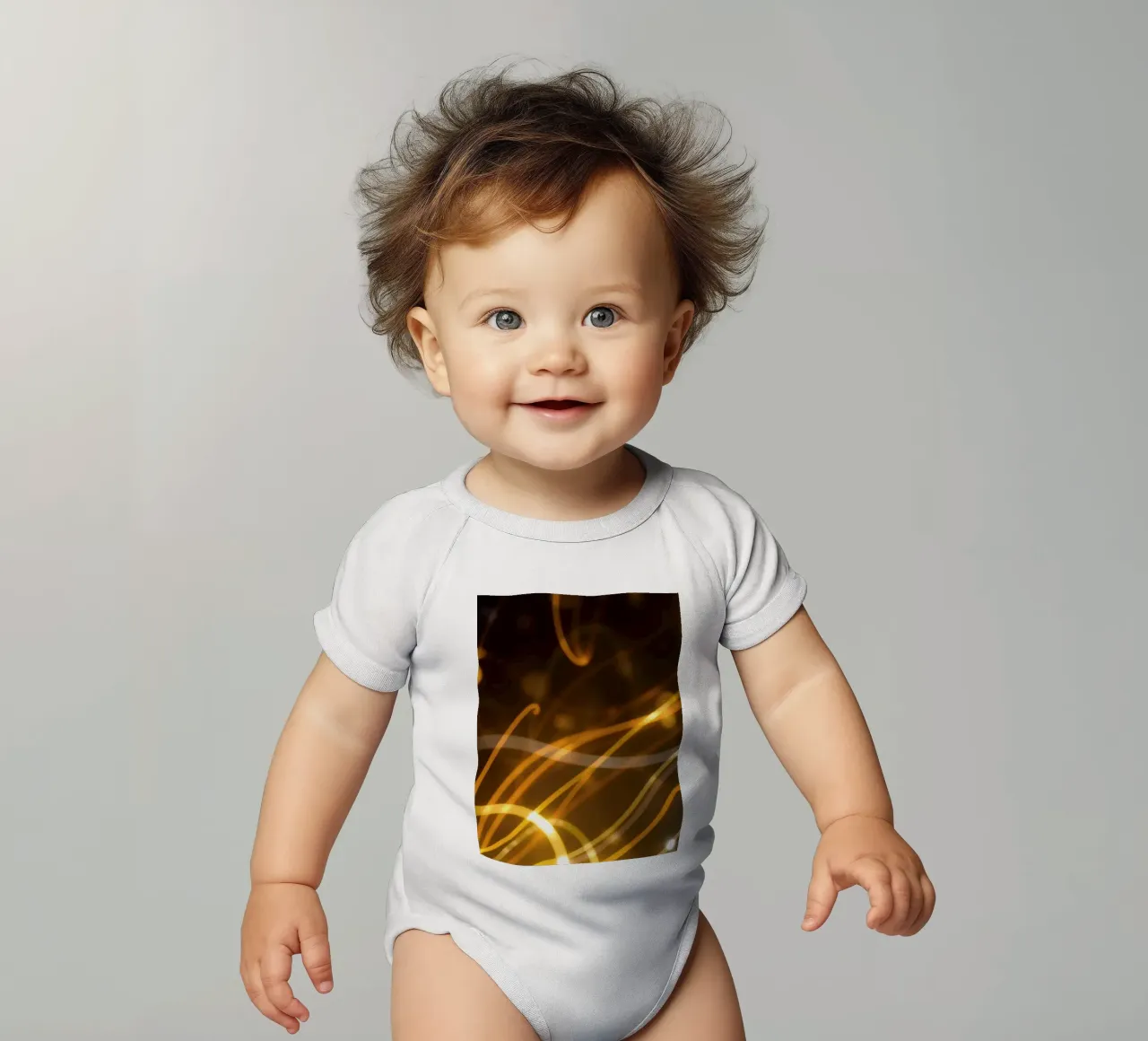 Dynamic abstract patterns of light and color atmosphere short-sleeve baby romper by DesignDoodle