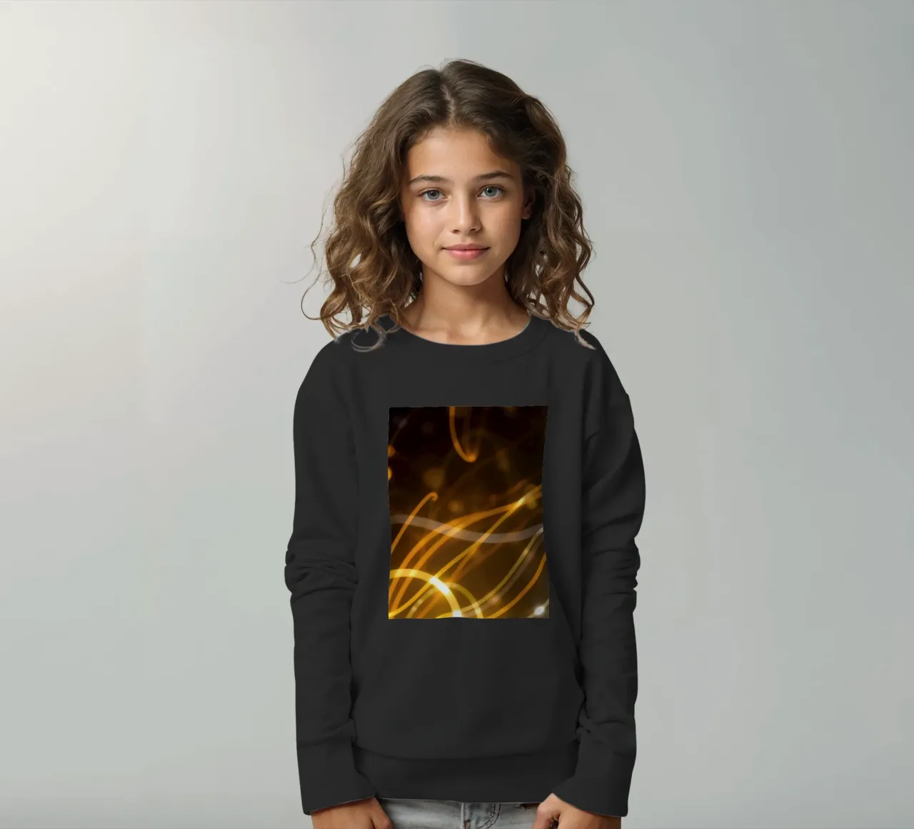 Dynamic abstract patterns of light and color atmosphere kids sweatshirt by DesignDoodle