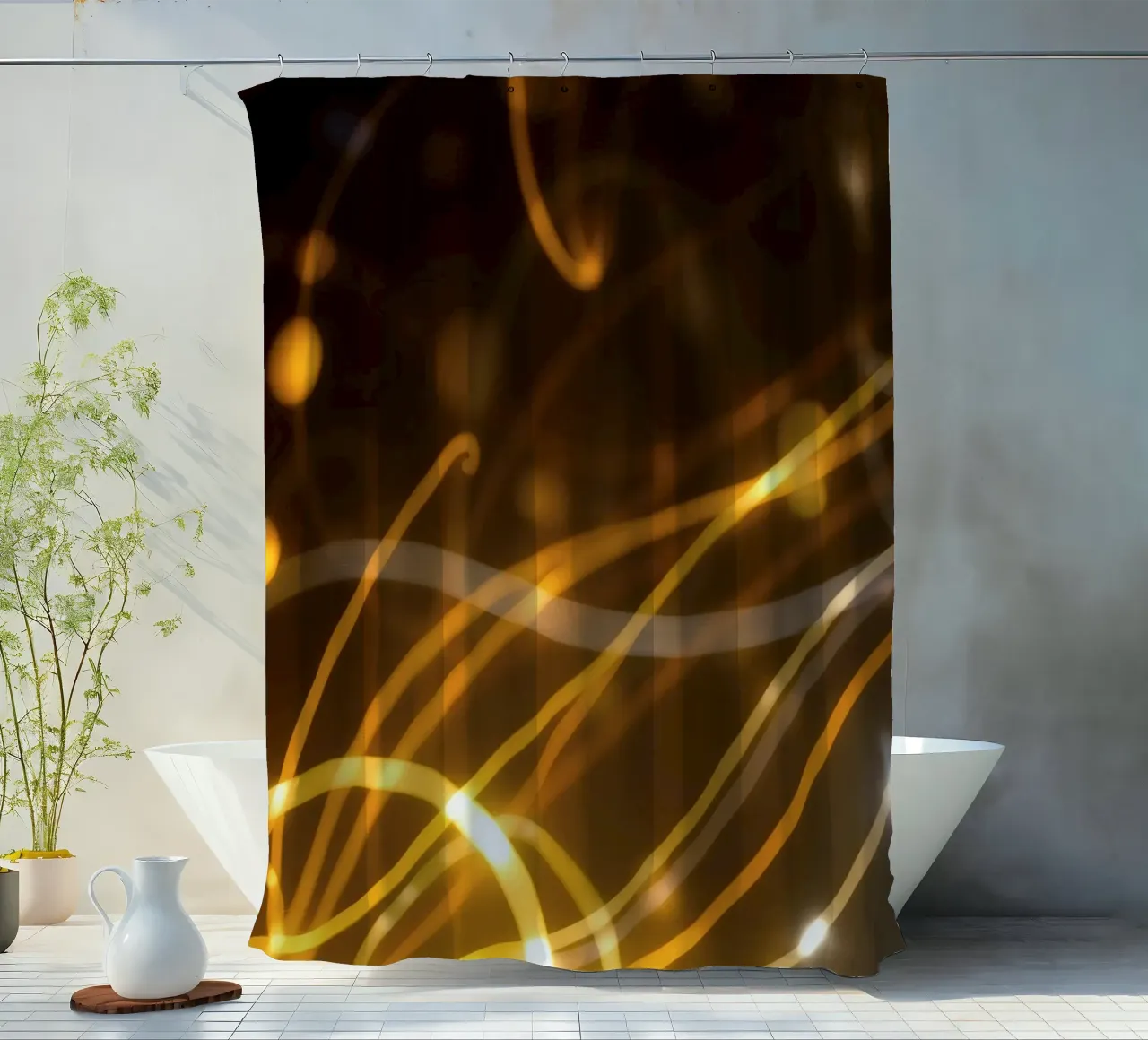 Dynamic abstract patterns of light and color atmosphere shower curtain by DesignDoodle