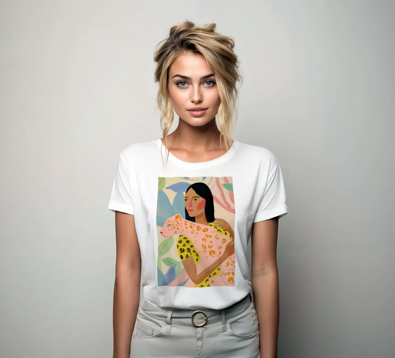 Dierenprint, Cheetah print, abstracte kleurrijke kunst dames t-shirt getailleerd van Boheme