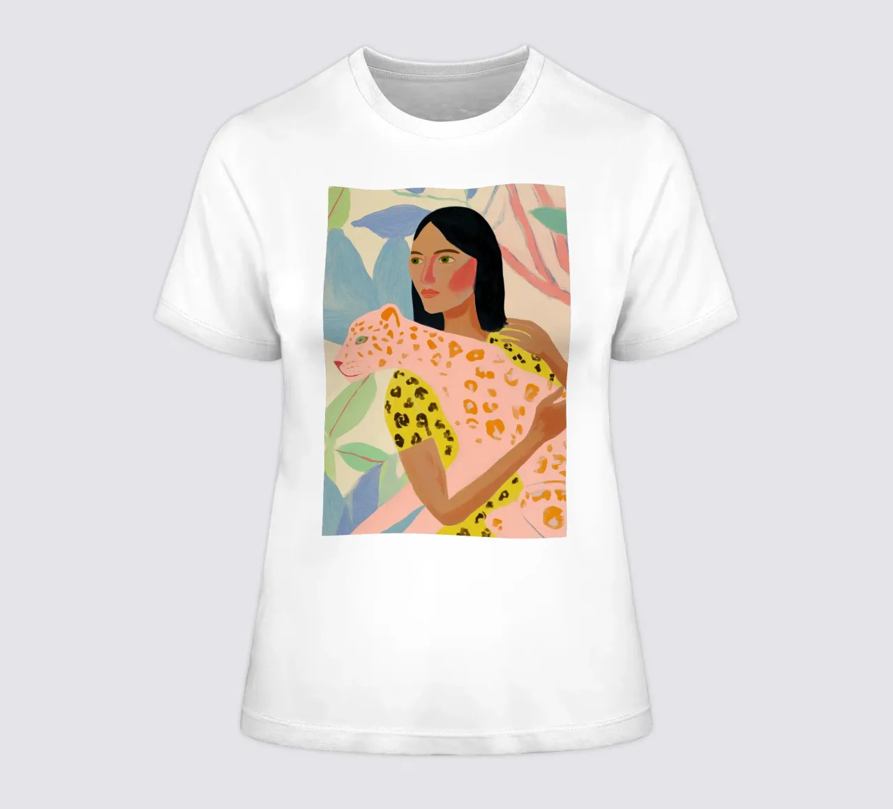 Dierenprint, Cheetah print, abstracte kleurrijke kunst dames t-shirt getailleerd van Boheme