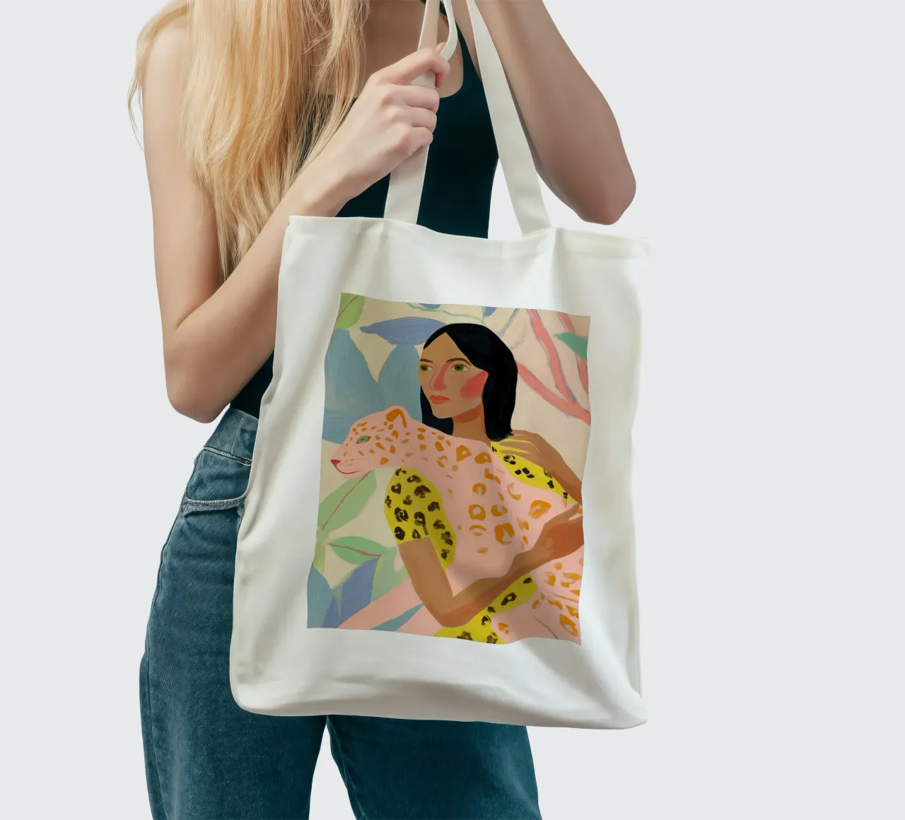 Dierenprint, Cheetah print, abstracte kleurrijke kunst jute draagtas van Boheme