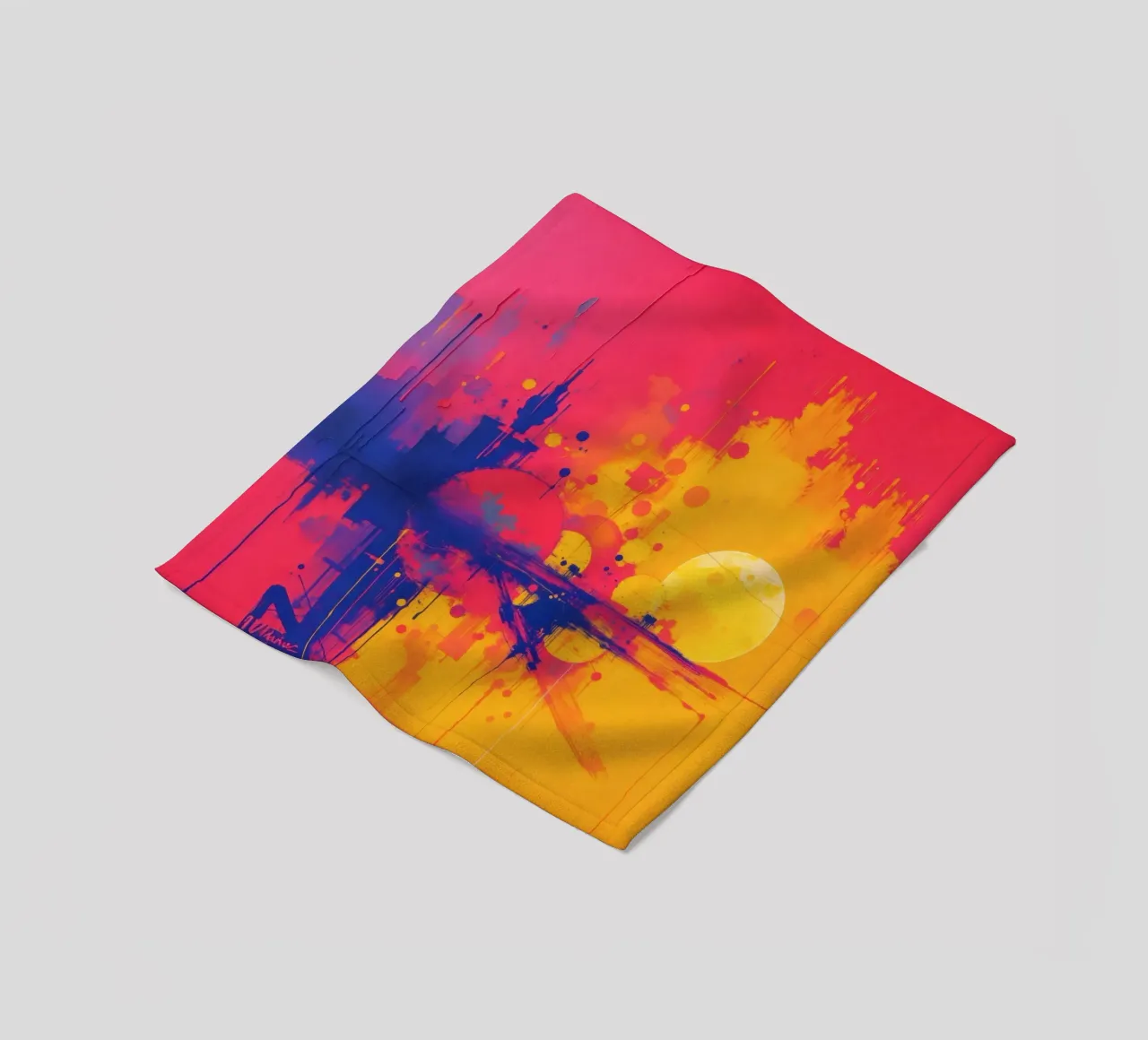 sunset with abstract colors illuminating a serene landscape fleece blanket by DesignDoodle