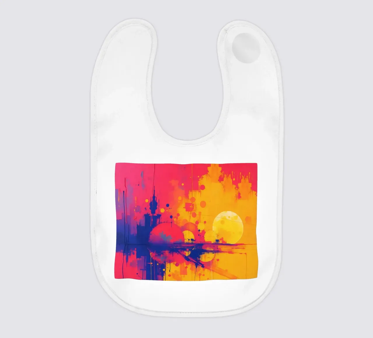 sunset with abstract colors illuminating a serene landscape baby bib by DesignDoodle