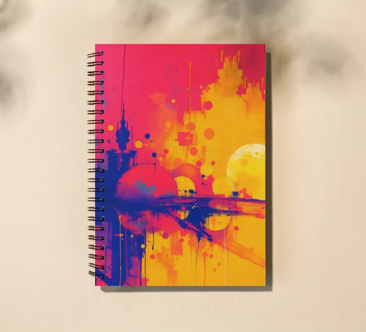 sunset with abstract colors illuminating a serene landscape spiral notebook by DesignDoodle