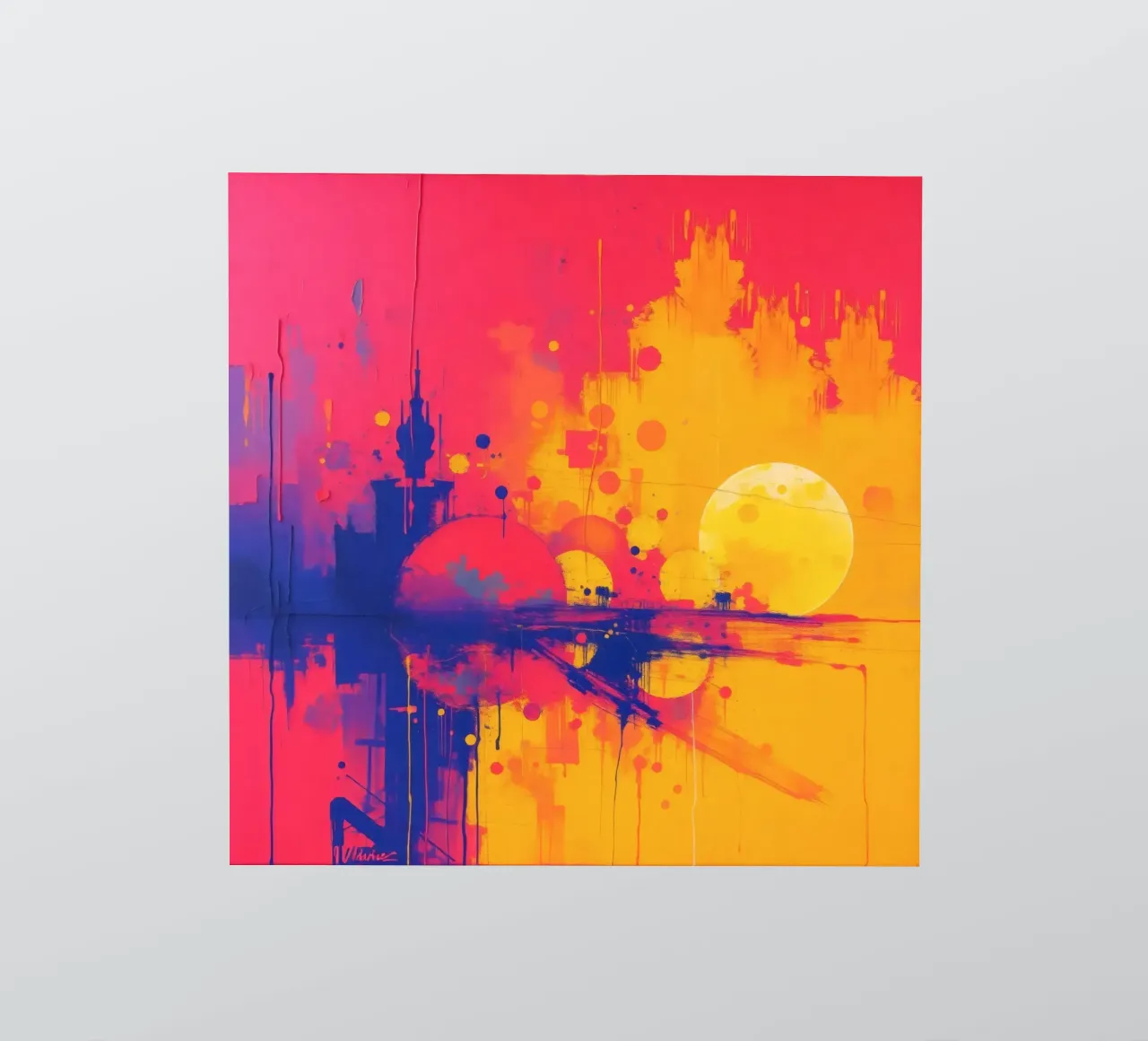 sunset with abstract colors illuminating a serene landscape sticker by DesignDoodle