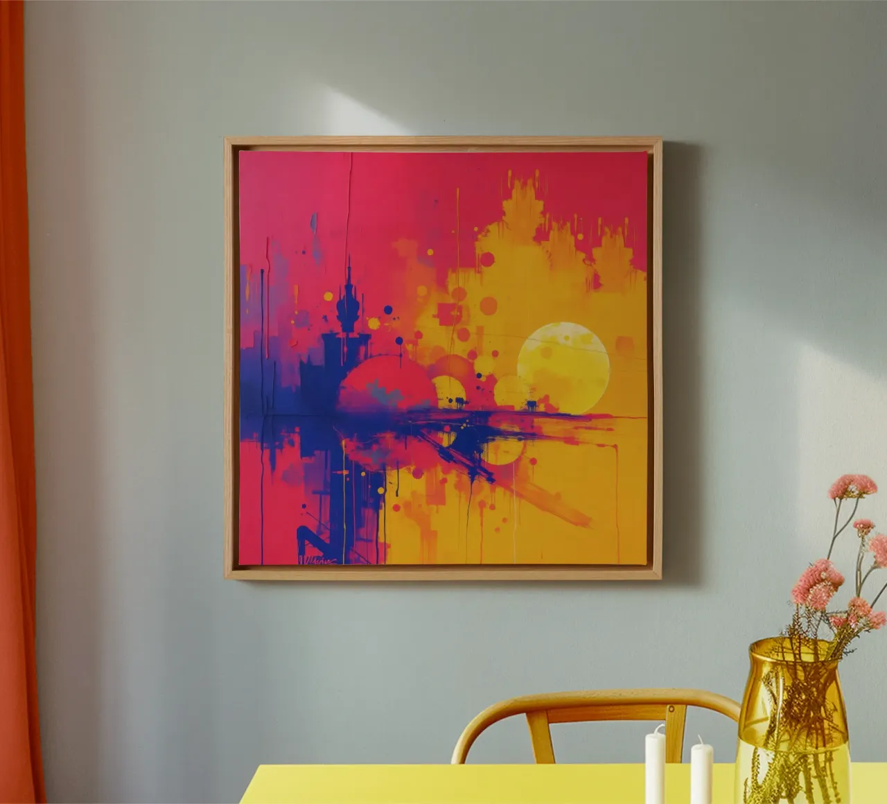 sunset with abstract colors illuminating a serene landscape canvas by DesignDoodle