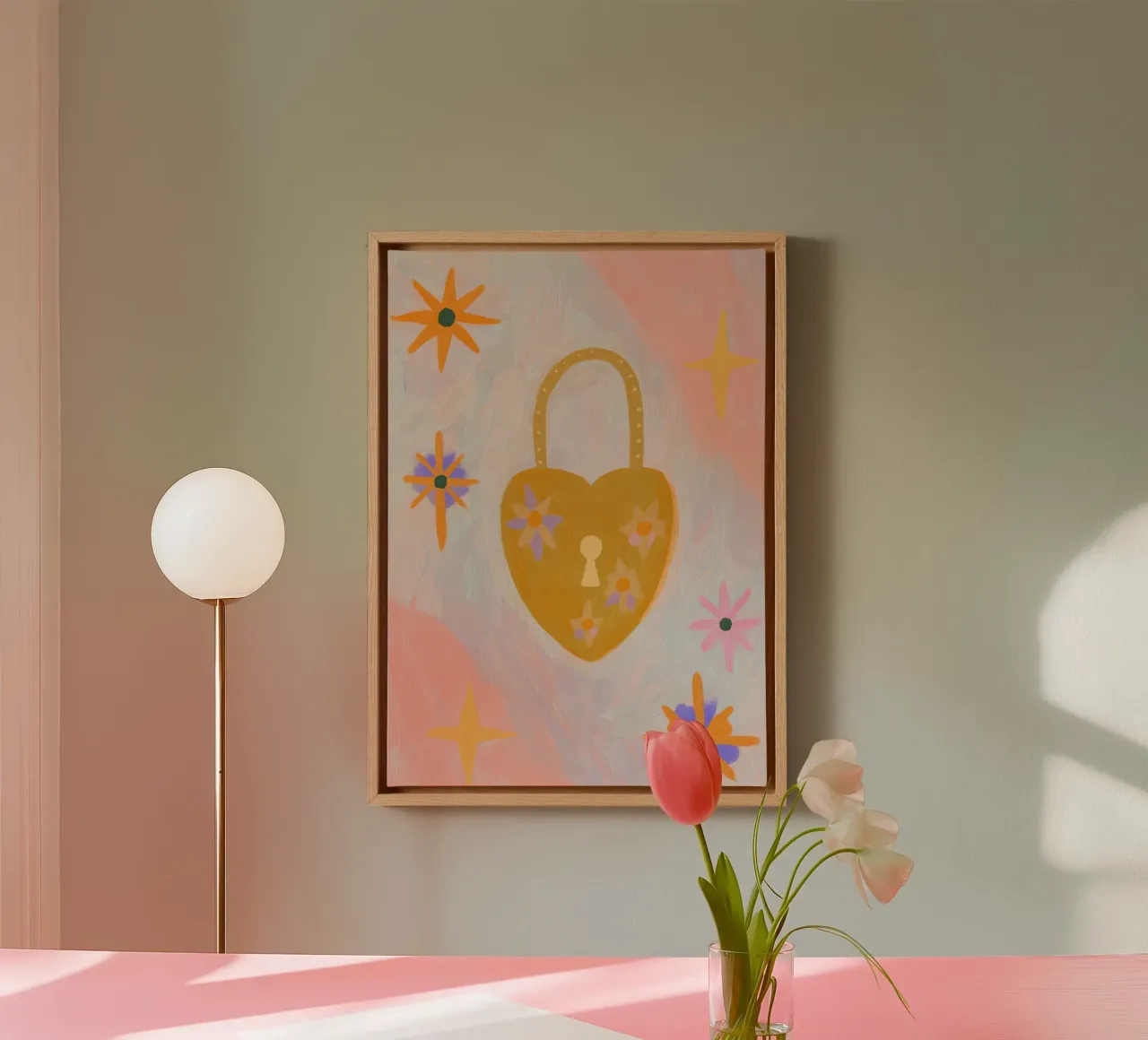 Love Print, Folk Pastel Muurkunst, Hemelse Print canvas met Baklijst van Boheme