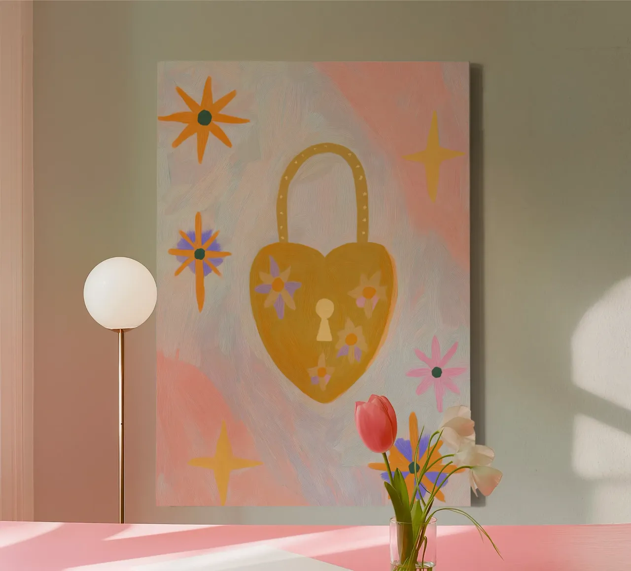 Love Print, Folk Pastel Muurkunst, Hemelse Print canvas met Baklijst van Boheme