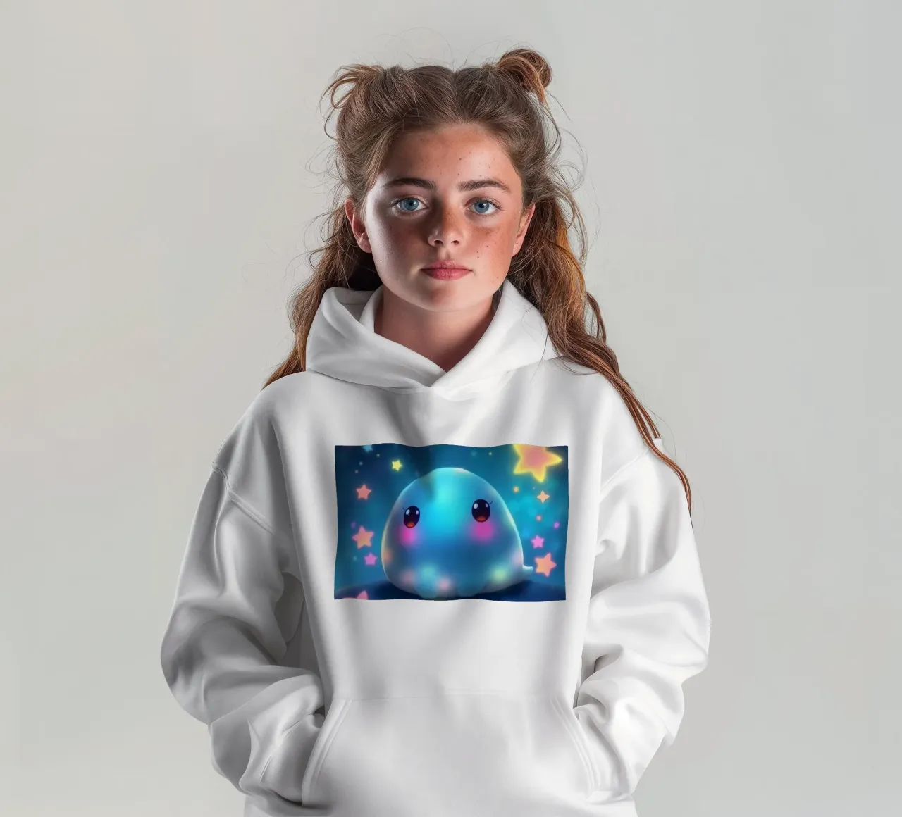 Simpatica creatura luminosa circondata da stelle colorate felpa bambino con cappuccio da DesignDoodle