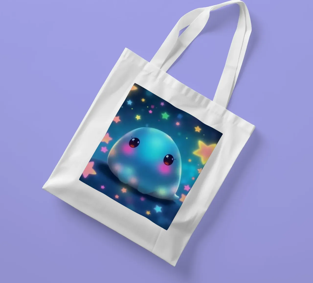 Simpatica creatura luminosa circondata da stelle colorate borsa in juta da DesignDoodle