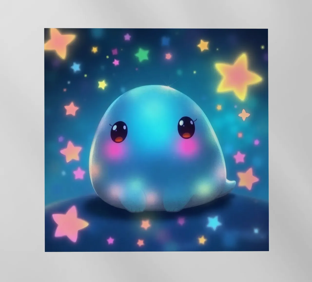 Simpatica creatura luminosa circondata da stelle colorate pellicola backlit da DesignDoodle