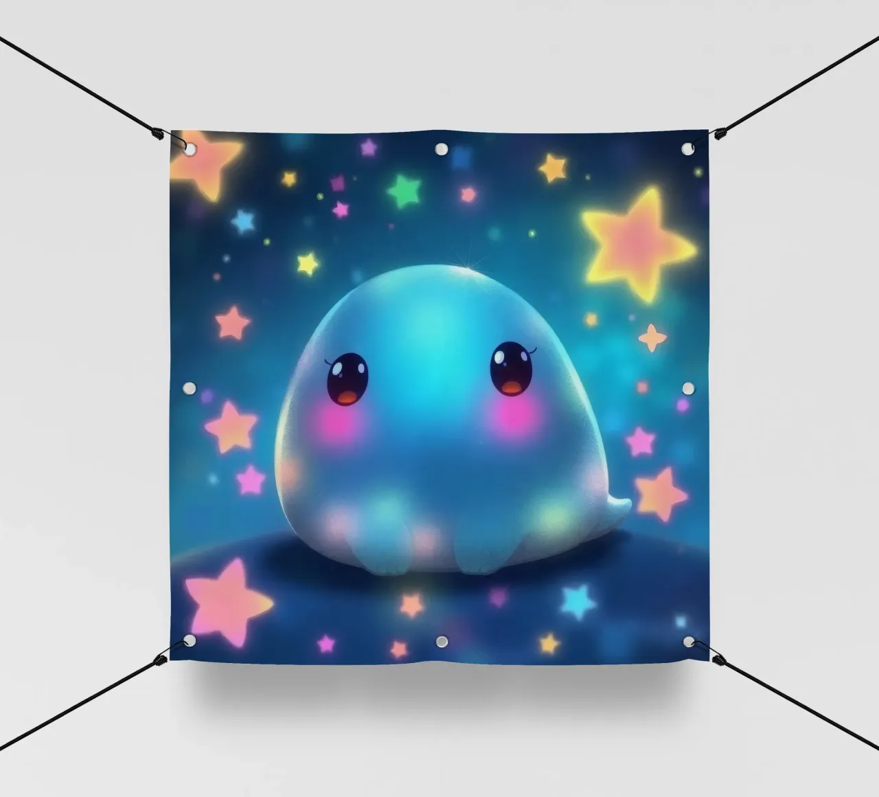 Simpatica creatura luminosa circondata da stelle colorate telo in pvc da DesignDoodle
