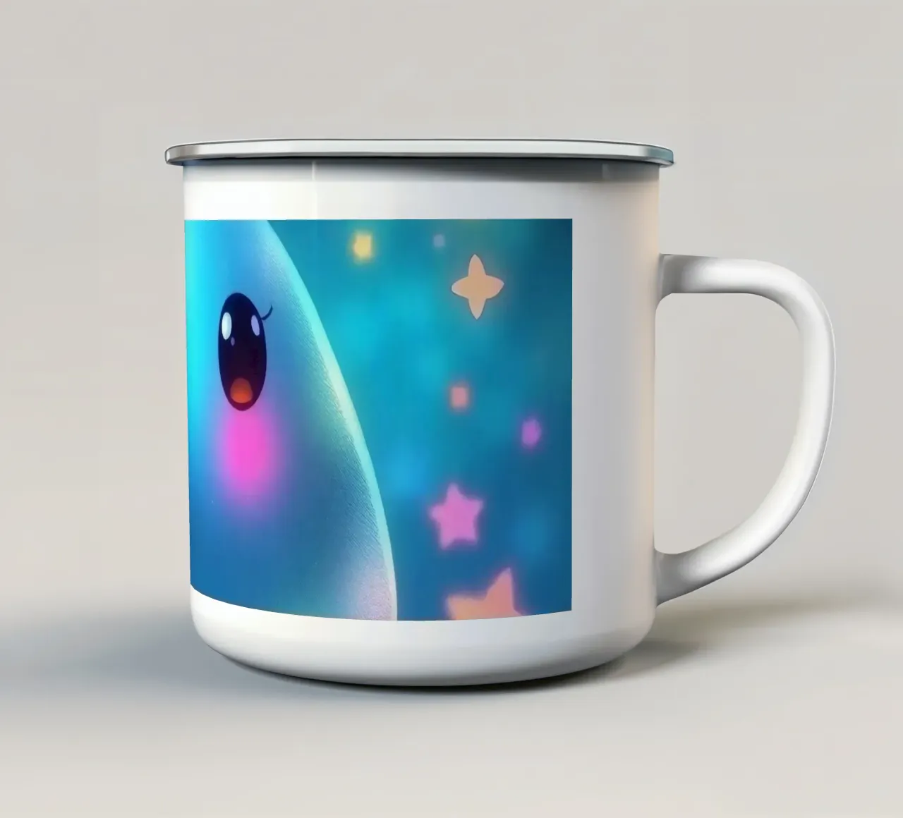 Simpatica creatura luminosa circondata da stelle colorate tazza in smalto da DesignDoodle