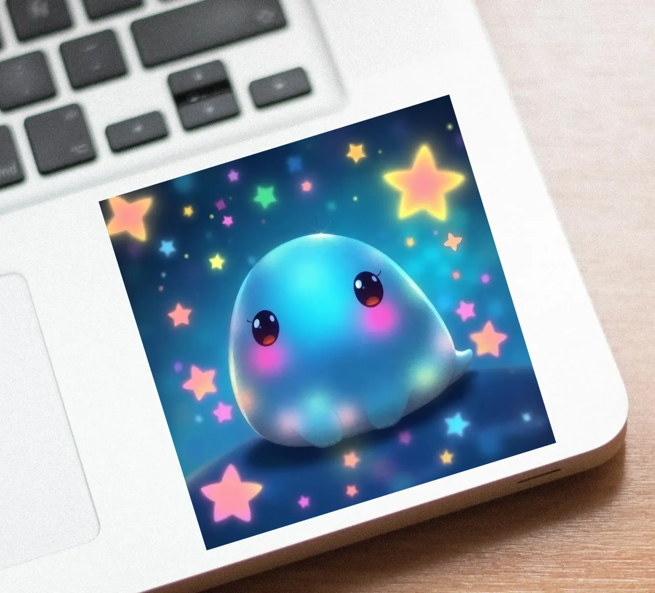 Mignonne créature lumineuse entourée d'étoiles colorées autocollant de DesignDoodle