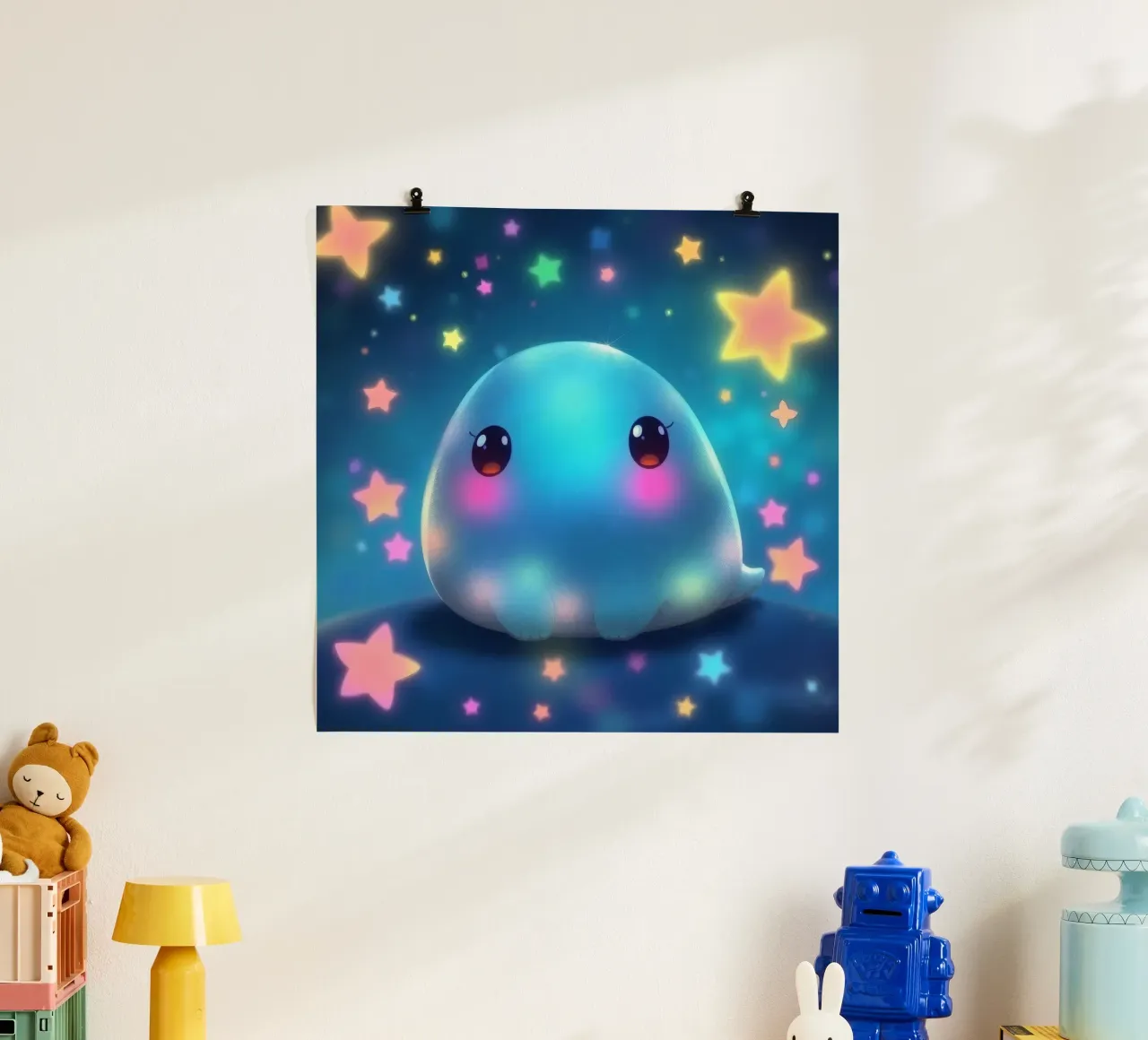 Simpatica creatura luminosa circondata da stelle colorate carta hahnemühle da DesignDoodle