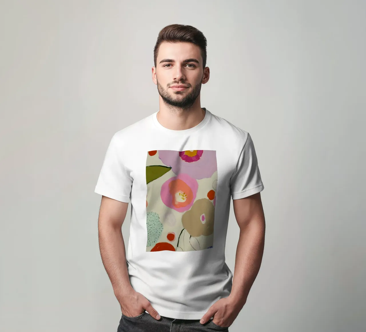 Abstracte bloemenprint, Retro bloemenprint t-shirt van Boheme