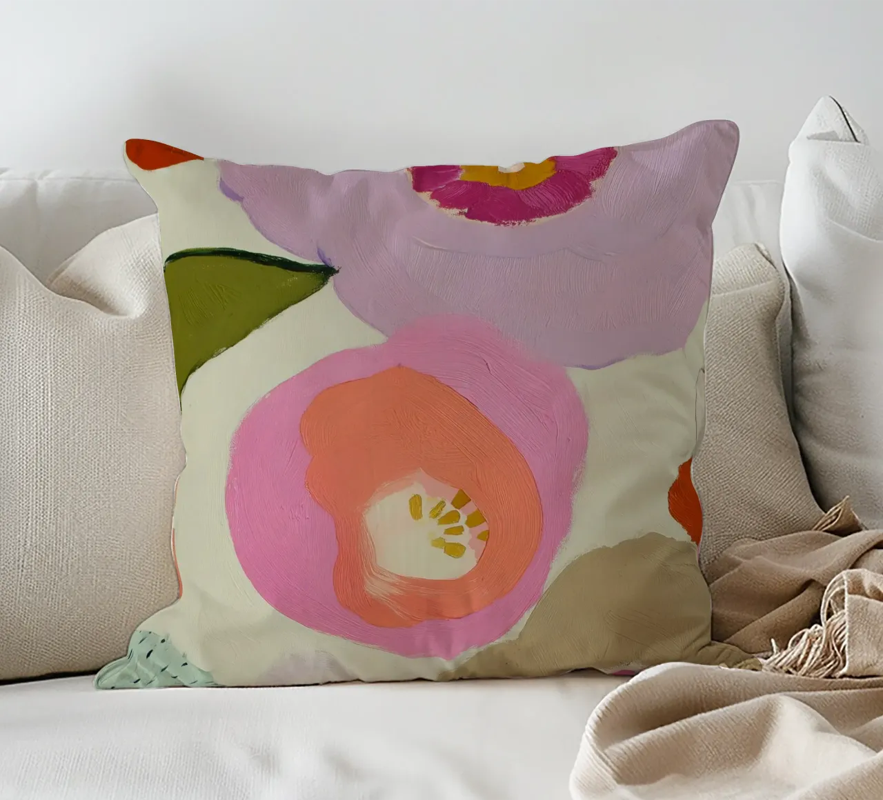 Abstract Floral Print, Retro Flower Print decorative cushion by Boheme