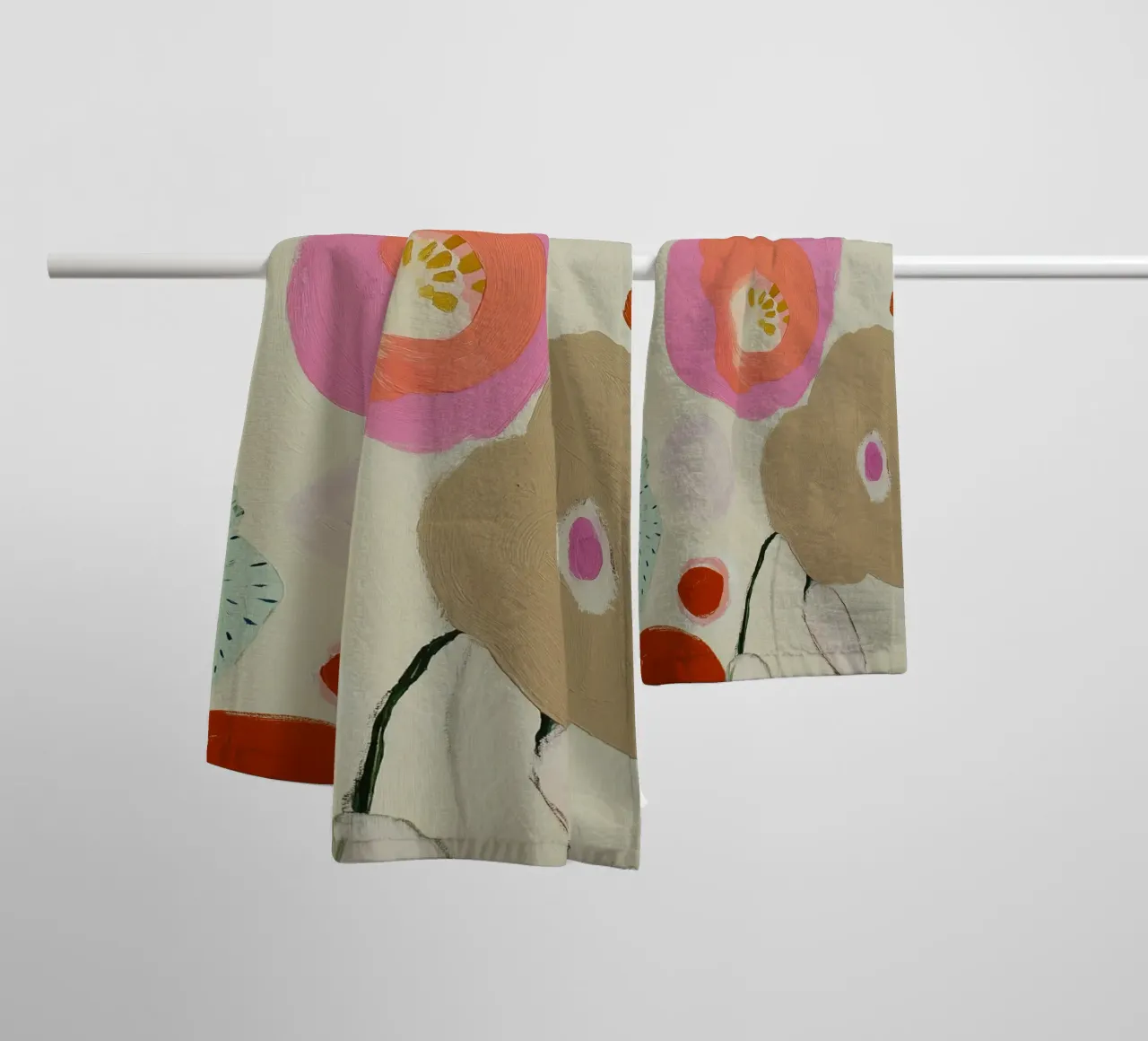 Abstracte bloemenprint, Retro bloemenprint badhanddoek van Boheme