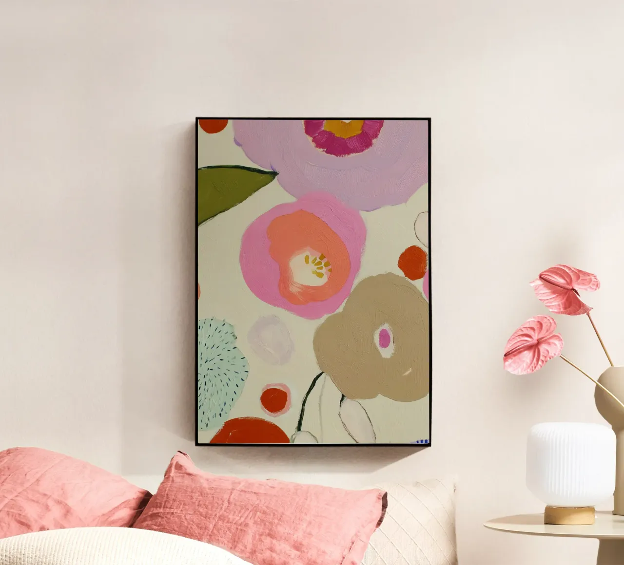 Abstracte bloemenprint, Retro bloemenprint acryl van Boheme