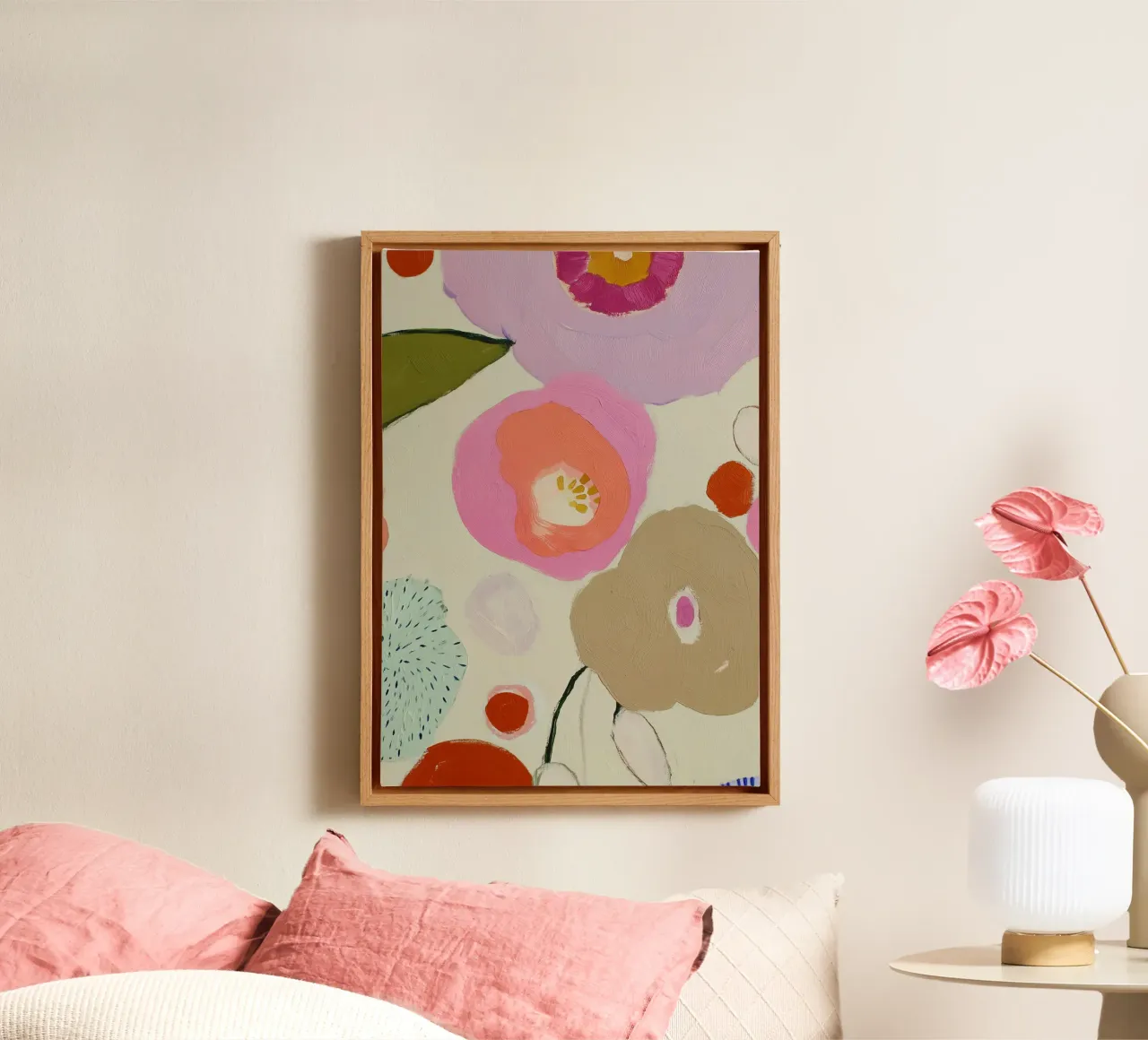 Abstracte bloemenprint, Retro bloemenprint canvas van Boheme
