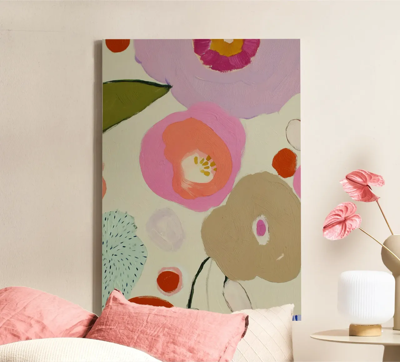 Abstracte bloemenprint, Retro bloemenprint canvas van Boheme