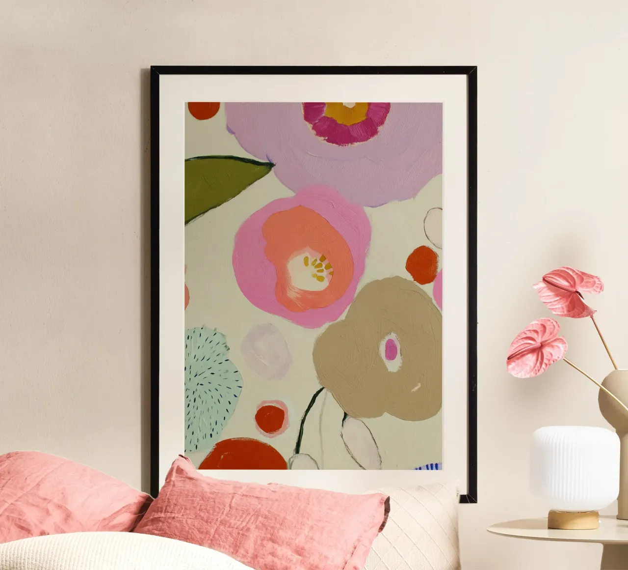 Abstracte bloemenprint, Retro bloemenprint hahnemühle van Boheme