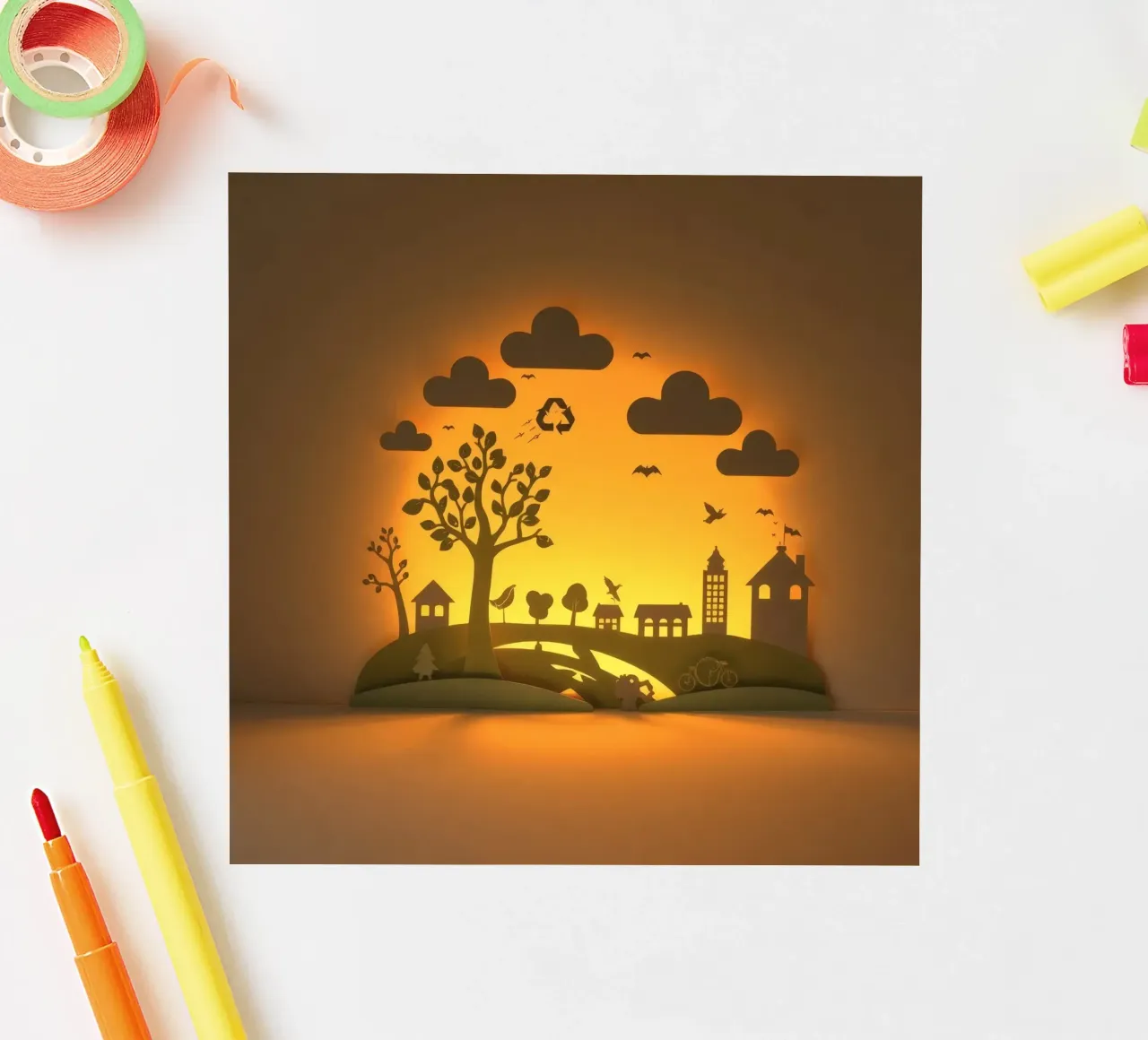 L'art du papier créatif met en scène une scène champêtre paisible autocollant de DesignDoodle