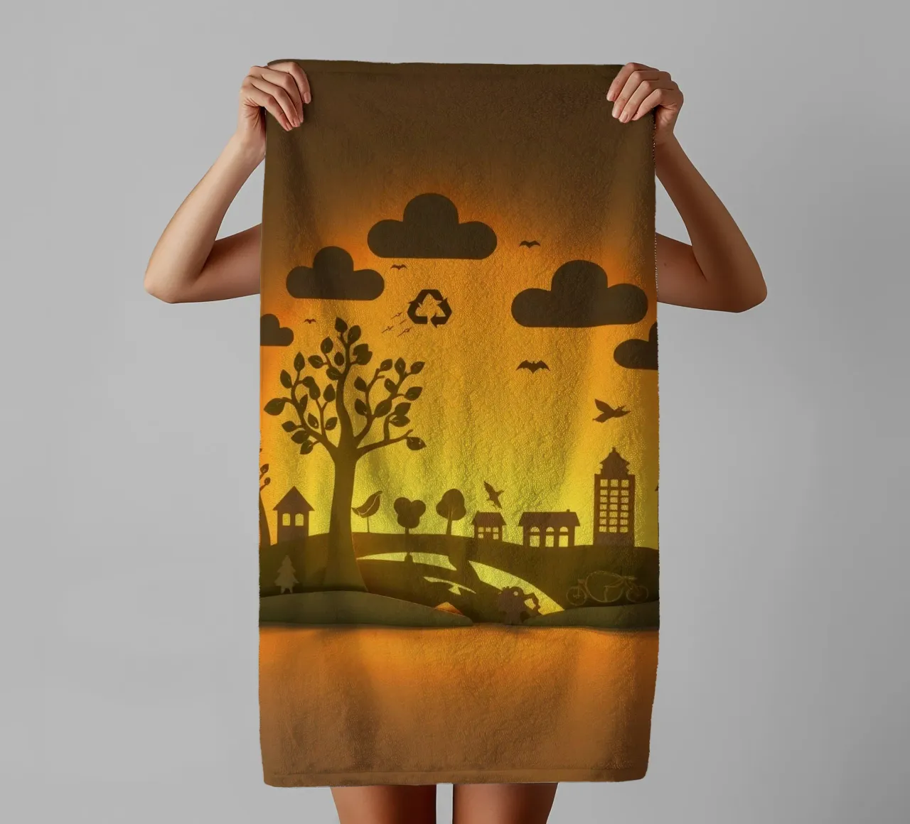 L'art du papier créatif met en scène une scène champêtre paisible serviette de bain de DesignDoodle