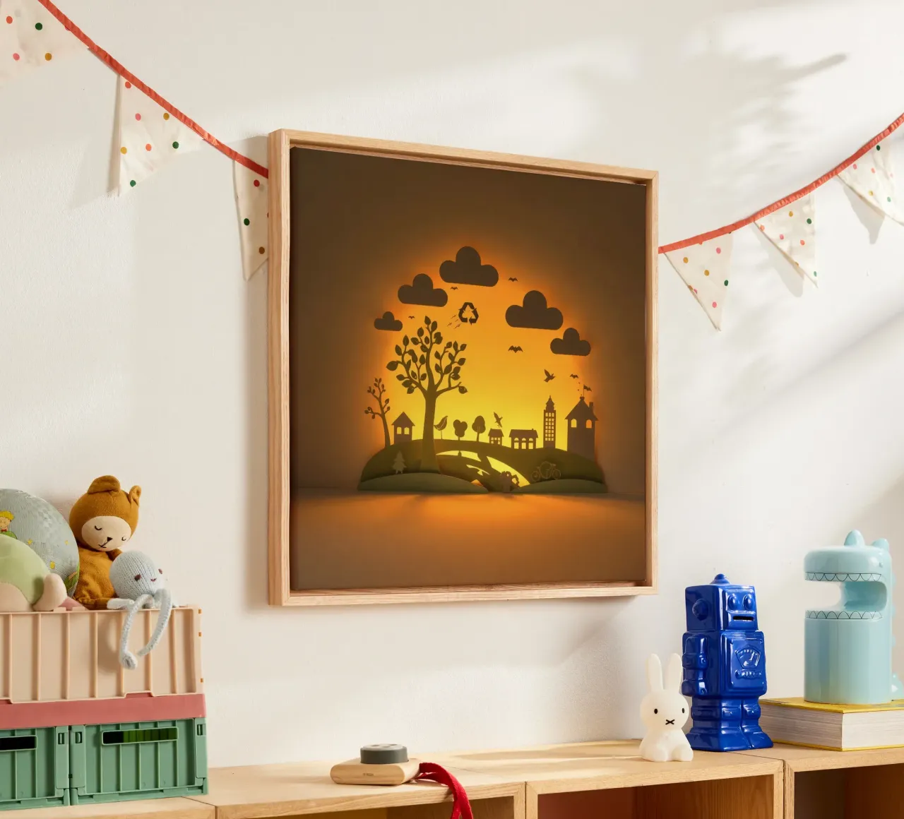 Creatieve papierkunst toont een rustig plattelandstafereel canvas met Baklijst van DesignDoodle