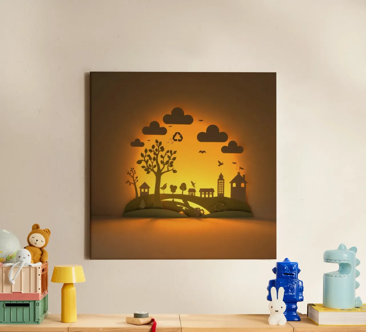 Creatieve papierkunst toont een rustig plattelandstafereel canvas met Baklijst van DesignDoodle
